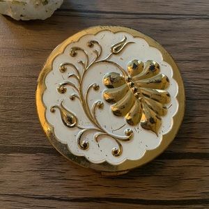 Vintage Compact Mirror With Gold Leaf Pattern
